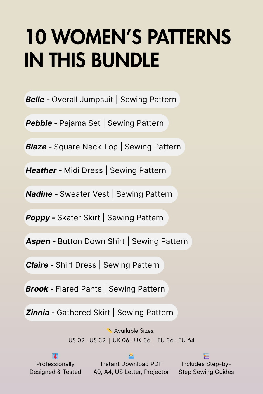 Women's Capsule Wardrobe Bundle: 10 Essential Sewing Patterns