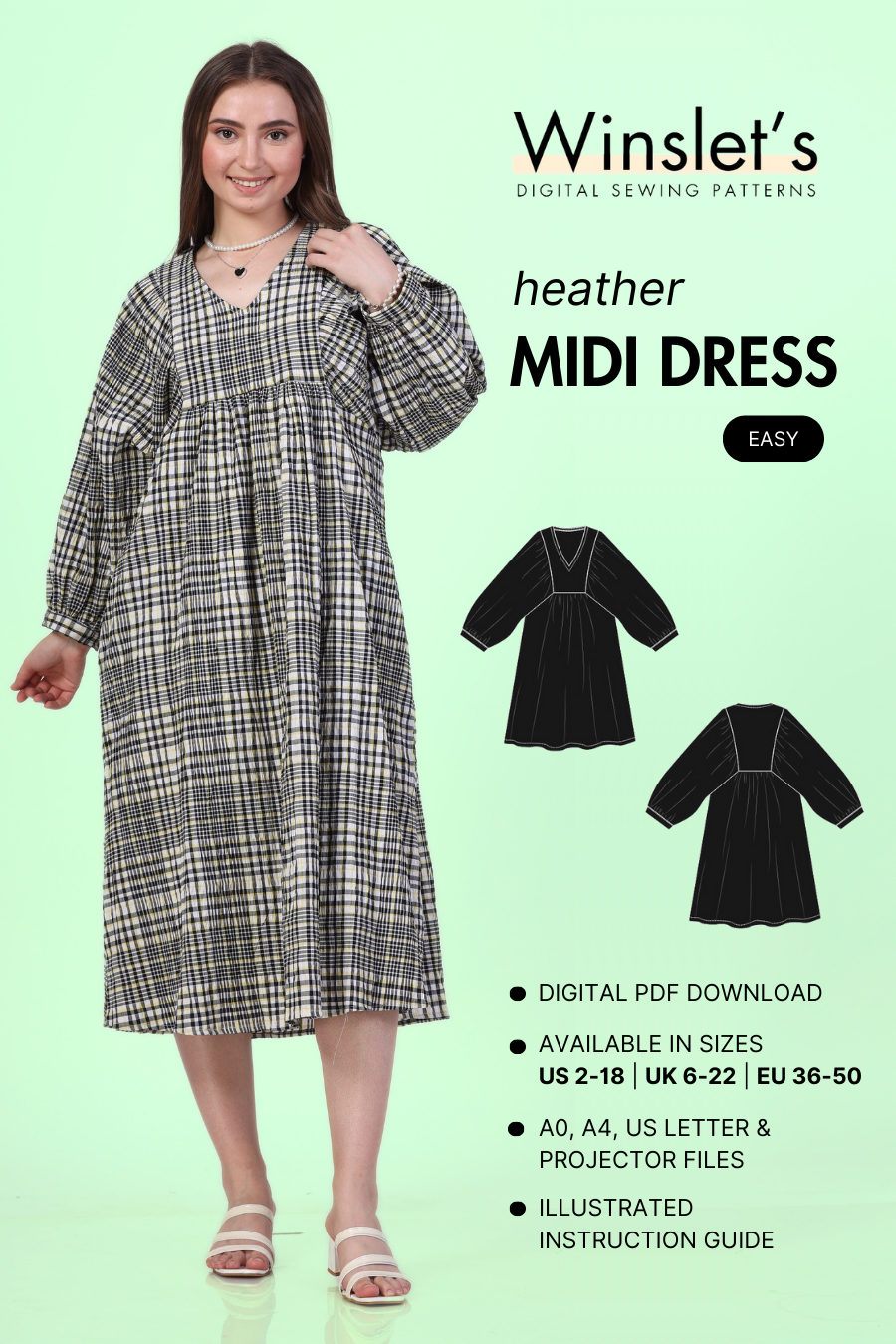 Midi Dress Sewing Pattern 'Heather'