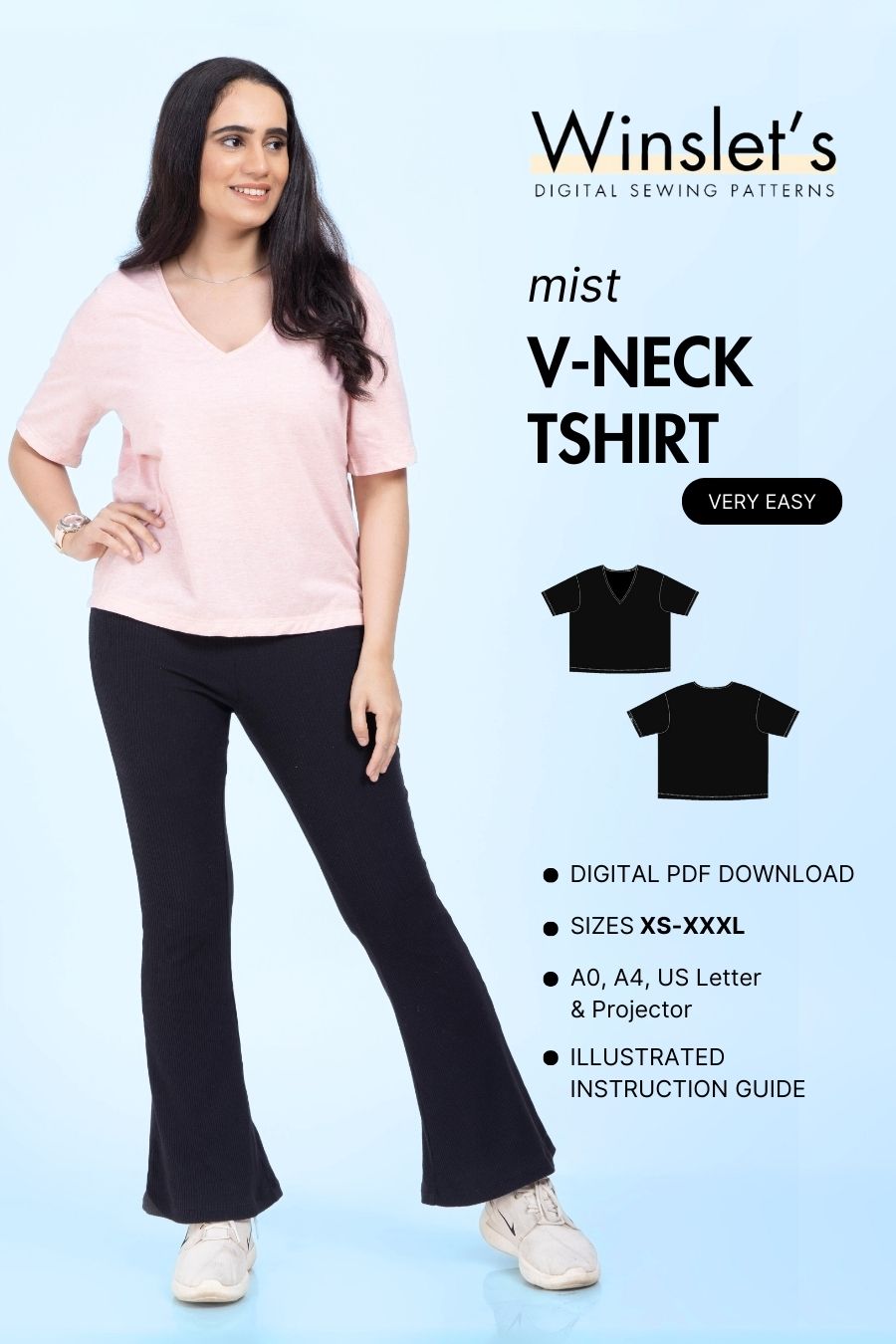 V Neck T-shirt Sewing Pattern 'Mist'