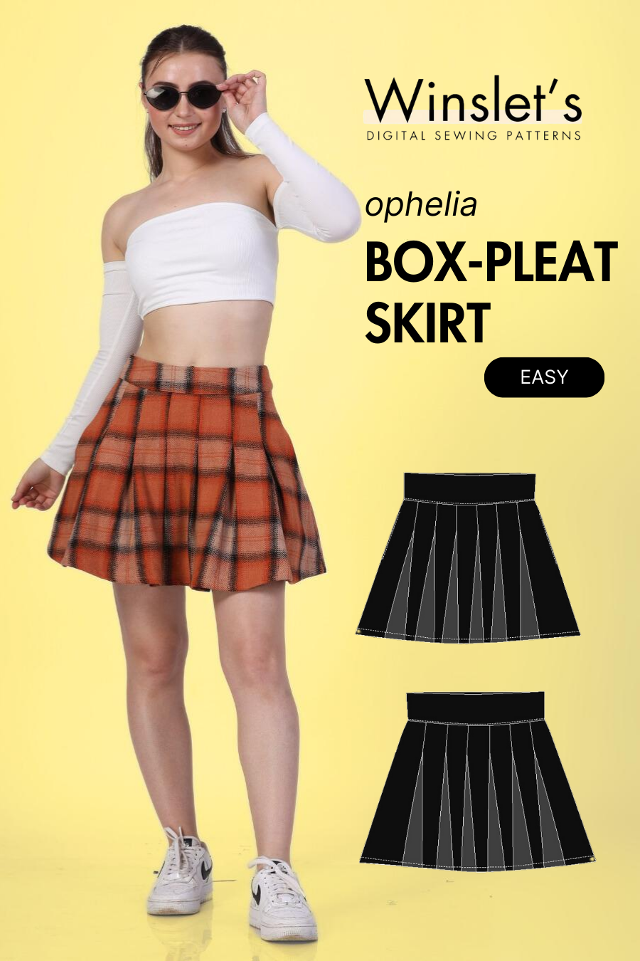 Women's Box Pleat Flared Mini Skirt PDF Sewing Pattern 'Ophelia