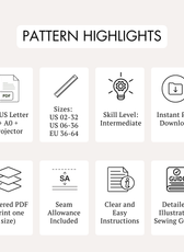 Sundress Midi Women's Dress PDF Sewing Pattern 'Fiona' with pattern highlights