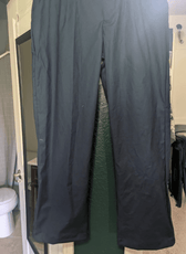 Gray wide-leg pants with welt back pockets for sewing projects