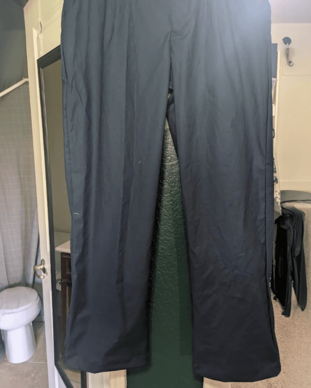 Gray wide-leg pants with welt back pockets for sewing projects