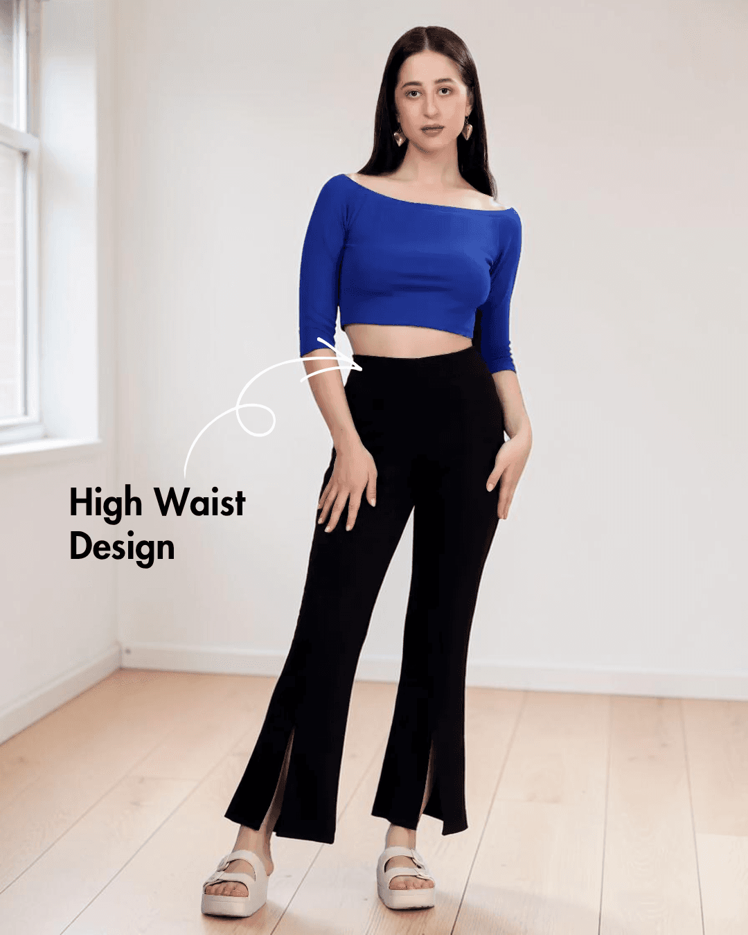 Off-shoulder top and flared pants sewing pattern 
