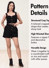 Pattern details for crop top and high-waisted shorts