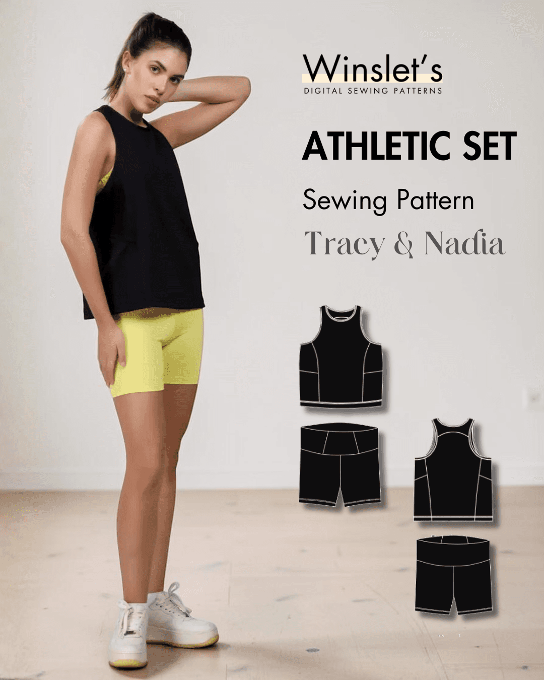 Athletic set sewing pattern with tank top and biker shorts