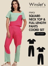 Square-Neck Top and Full Length Pants Coord Set Sewing Pattern 'Mary'