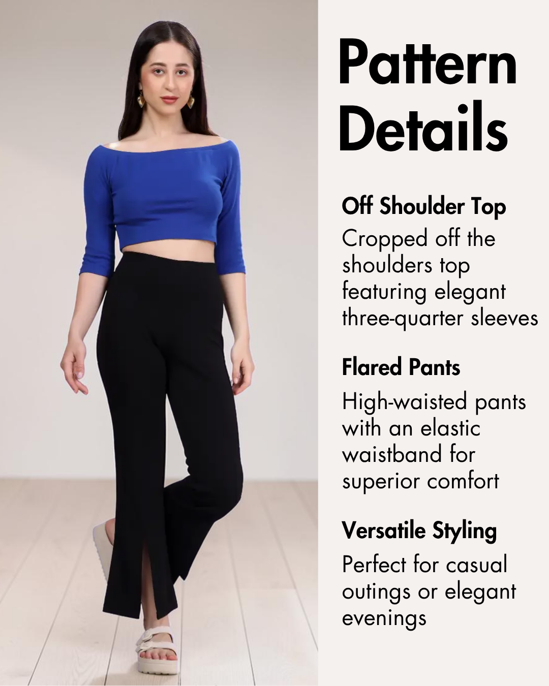 Off-Shoulder Top & Flared Pants Set Sewing Pattern