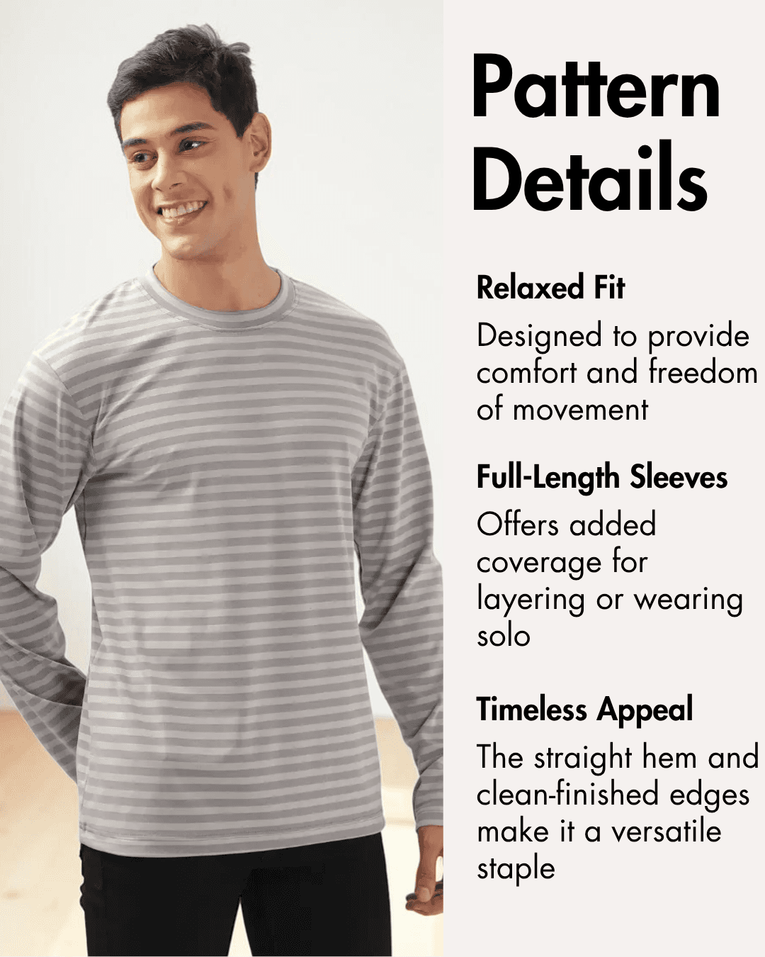 Close-up of pattern details for men's long sleeve T-shirt
