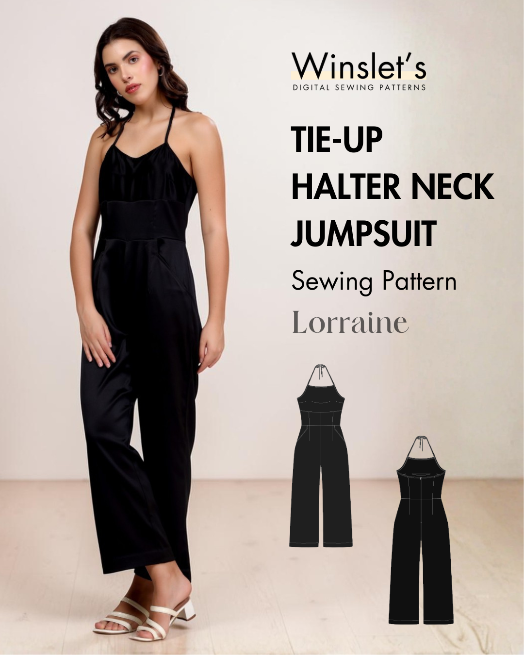 Tie-up Halter Neck Jumpsuit Sewing Pattern 'Lorraine'