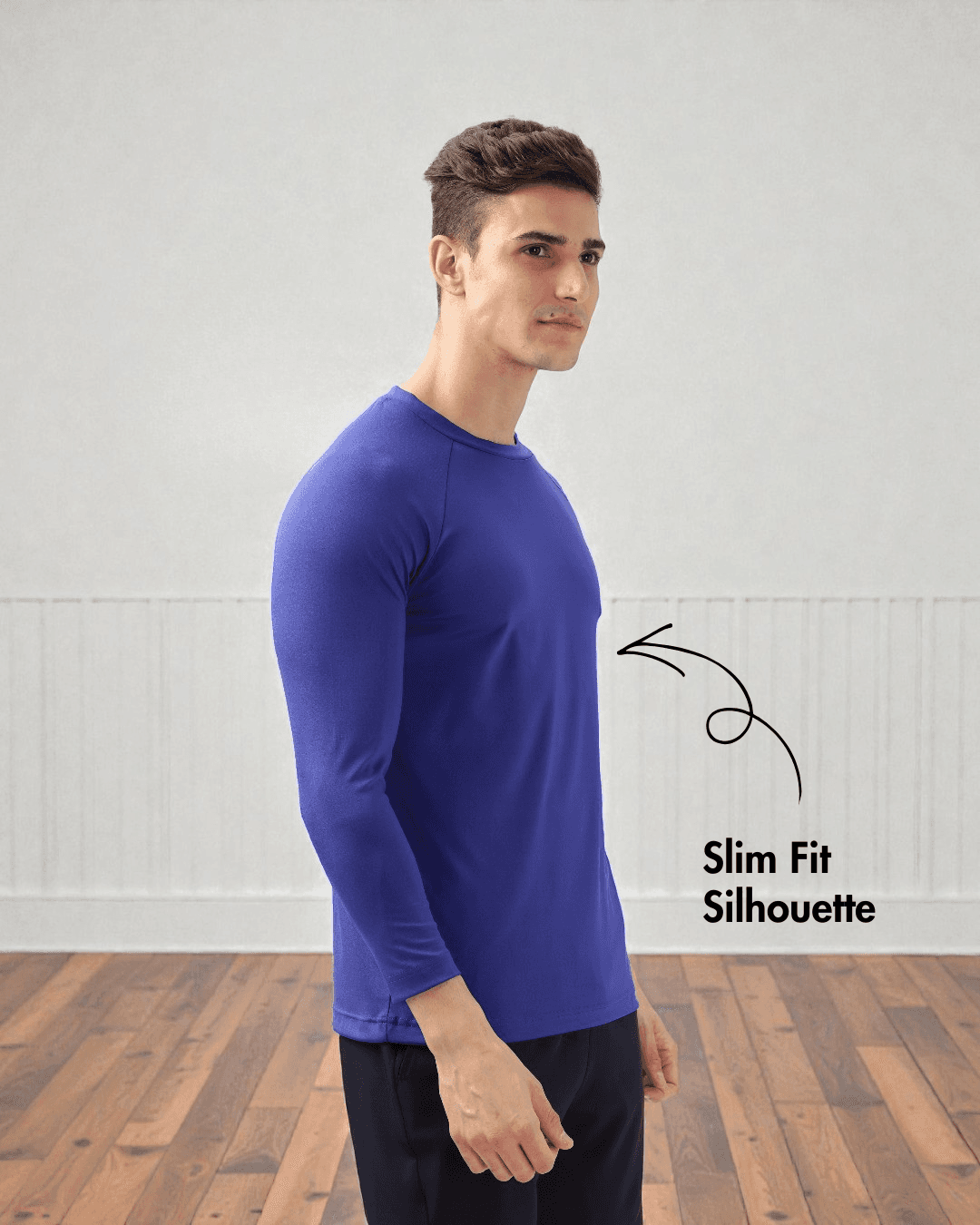 Side view of Men's Raglan T-shirt Sewing Pattern 'Luke' showcasing slim fit silhouette for a modern, tailored look.
