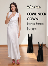 Ivory cowl neck gown sewing pattern for women