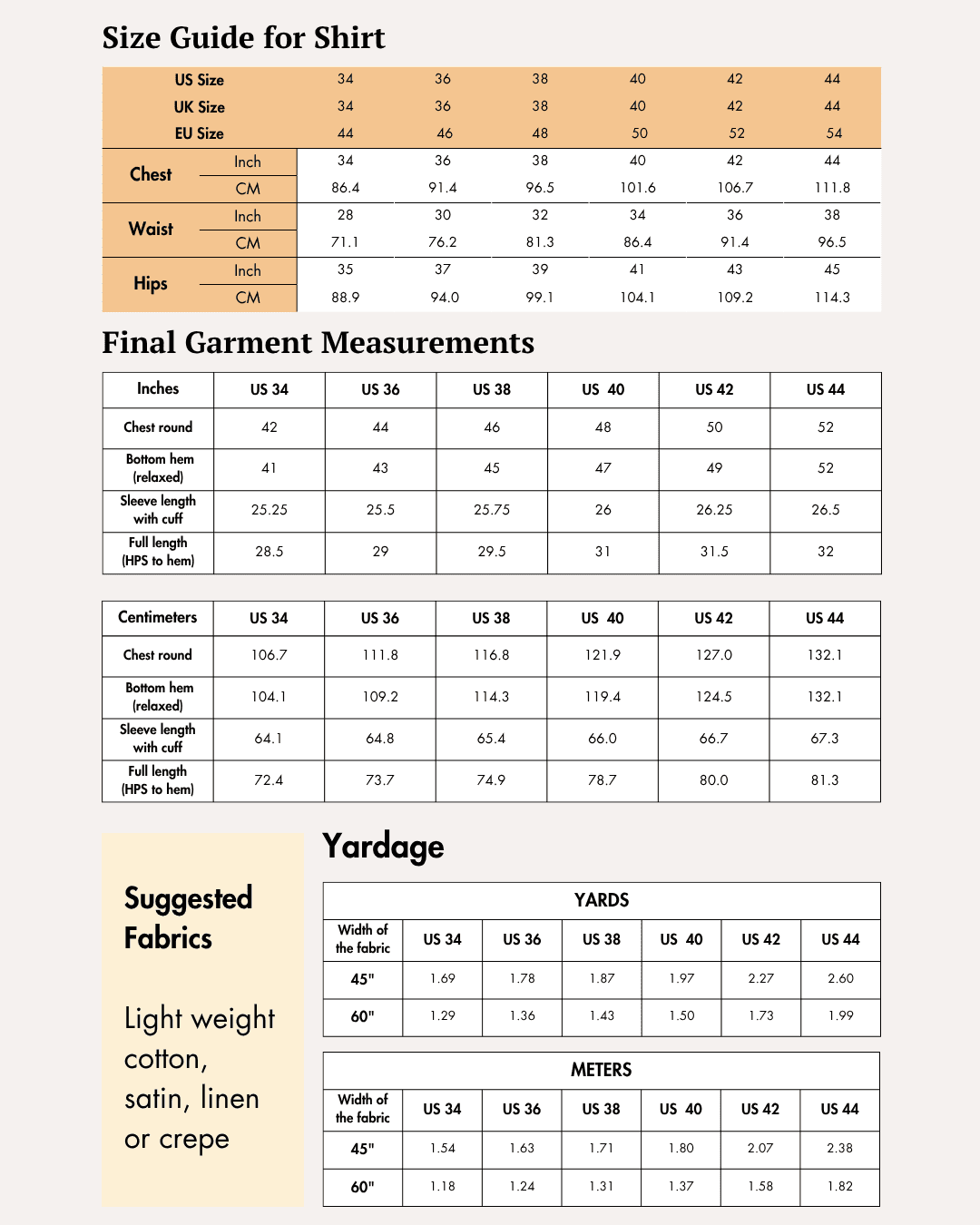Size guide chart for men's shirt t with measurements in inches and centimeters