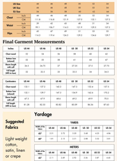 Extended size guide for the 'Arbor' men's pajama shirt sewing pattern. Detailed measurements and fabric yardage for larger sizes.