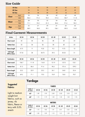 Size guide for men's oversized T-shirt 'Archie' sewing pattern