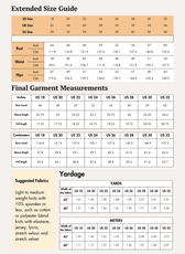 Extended Size Guide for classic collar, long sleeves, and cropped shirt design