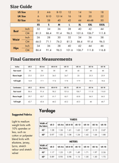 Size Guide for classic collar, long sleeves, and cropped shirt design