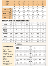 Size guide chart for women's maxi dress 'Audrey' with bust, waist, hips measurements in inches and centimeters