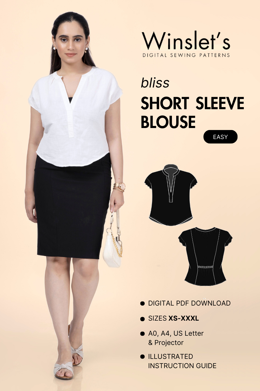 Short Sleeve Blouse Sewing Pattern 'Bliss'