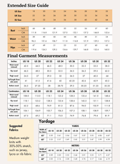 Extended size chart for women's flared trousers 'Brook' sewing pattern