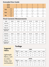 Extended size chart for men's trousers sewing pattern Caleb