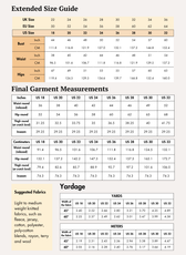 Extended Size Guide for 'Charli' women's joggers sewing pattern, including PDF features and instructions