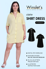 Claire Shirt Dress Sewing Pattern - Digital PDF download with button-down front, short sleeves, and pocket. Available in multiple sizes.