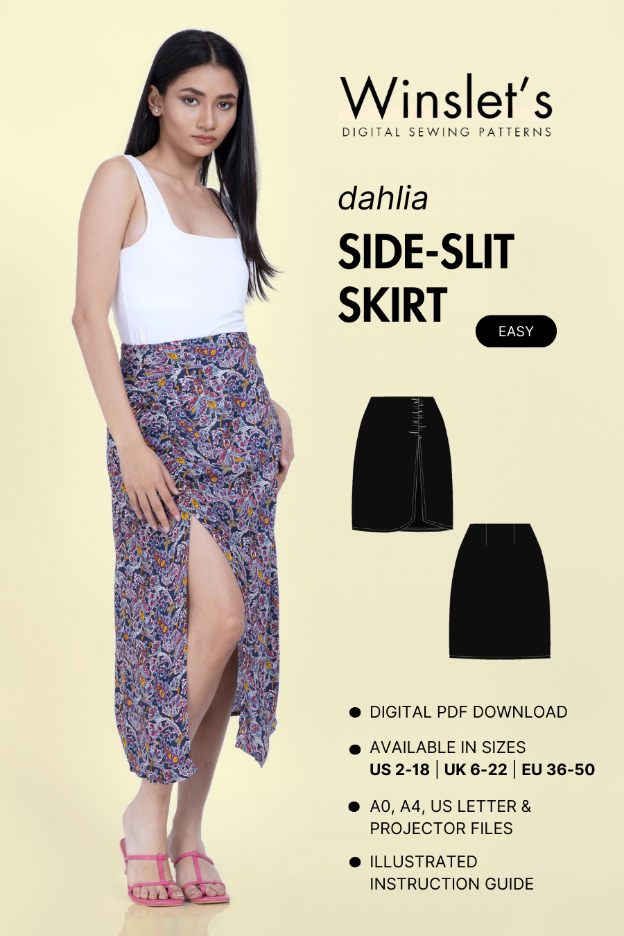 Side Slit Skirt Sewing Pattern 'Dahlia'