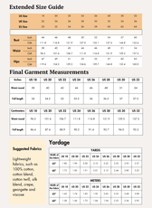 Extended Size guide for slit skirt sewing pattern