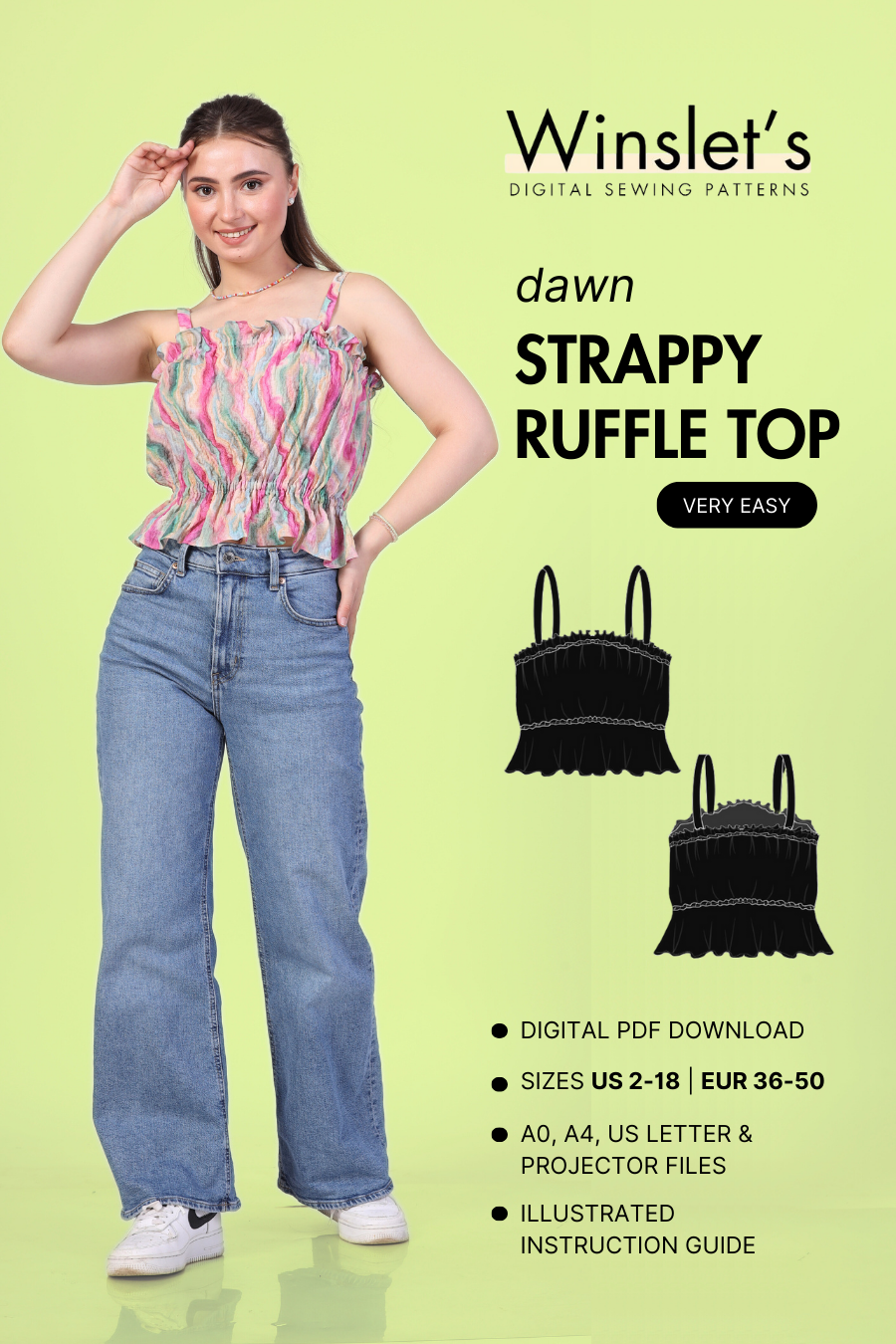 Strappy Ruffle Top Sewing Pattern 'Dawn'