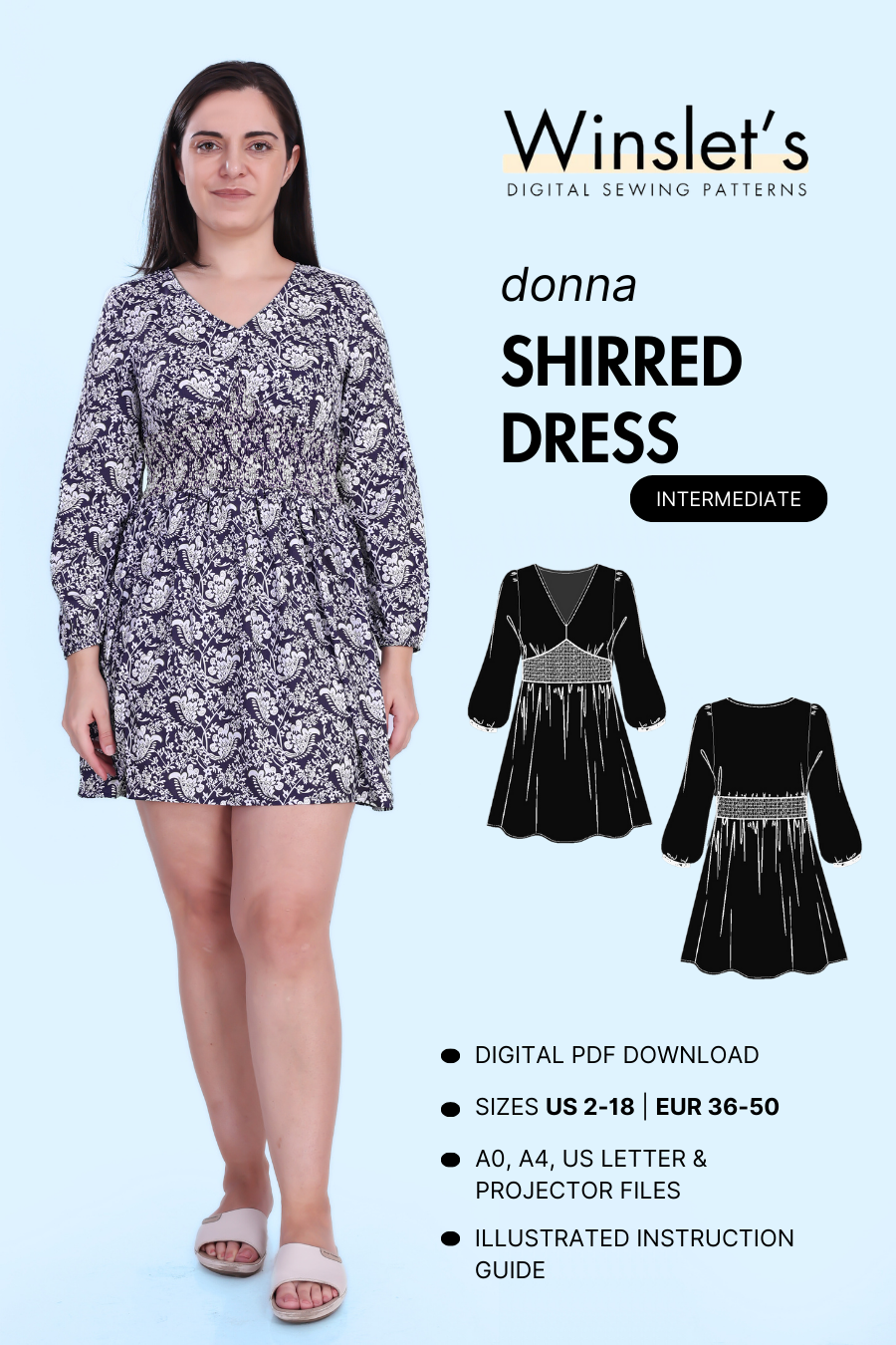 Shirred Dress Sewing Pattern 'Donna'