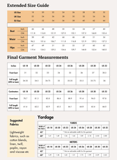 Extended Size Guide for Halter vest sewing pattern 
