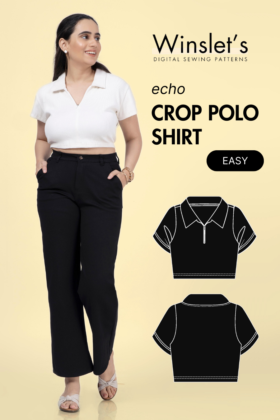 トップス TROPHY CLOTHING Broad Stitch Knit Polo Classic Polo Shirt PDF Women's Sewing Pattern | Short Sleeves
