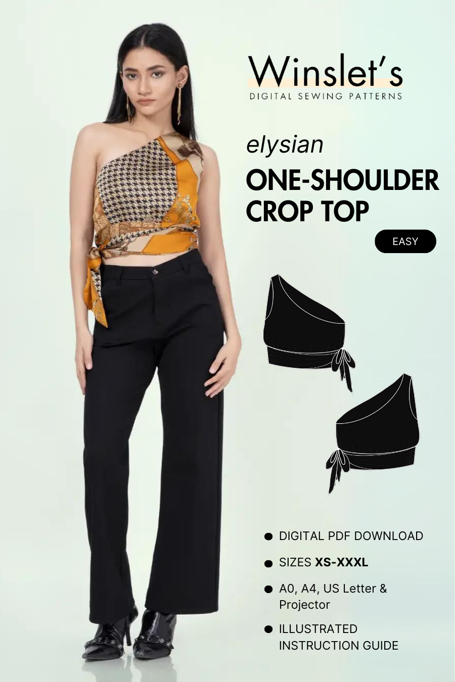 One Shoulder Crop Top Sewing Pattern 'Elysian'