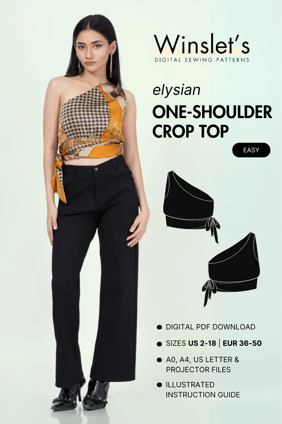 One Shoulder Crop Top Sewing Pattern 'Elysian'