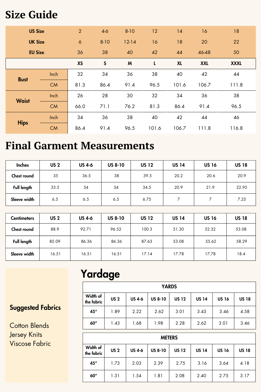 Size guide and fabric requirements for the Flutter Sleeves Dress Pattern. Includes measurements, fabric suggestions, and yardage details.