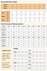 Extended size guide and fabric recommendations for the 'Nadine' sweater vest sewing pattern. Suitable for heavy or medium-weight stretch fabrics.