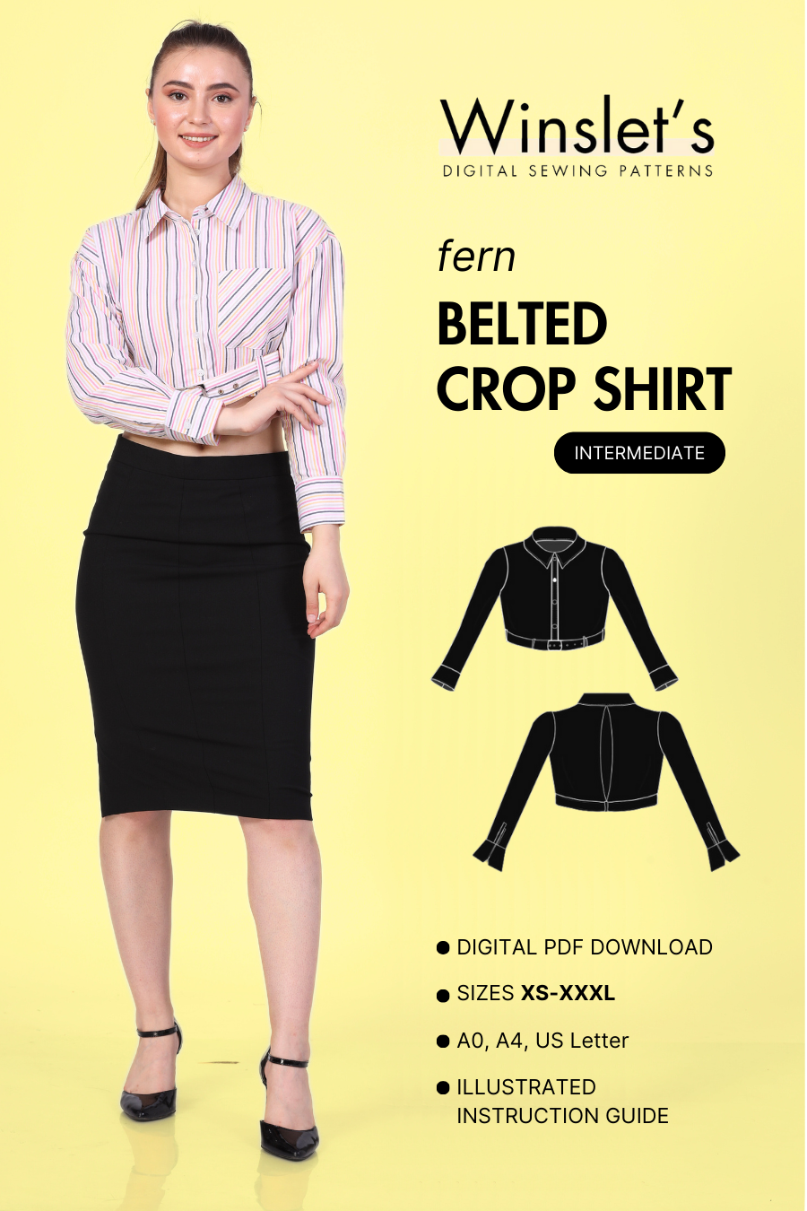 Belted Crop Shirt Sewing Pattern 'Fern'