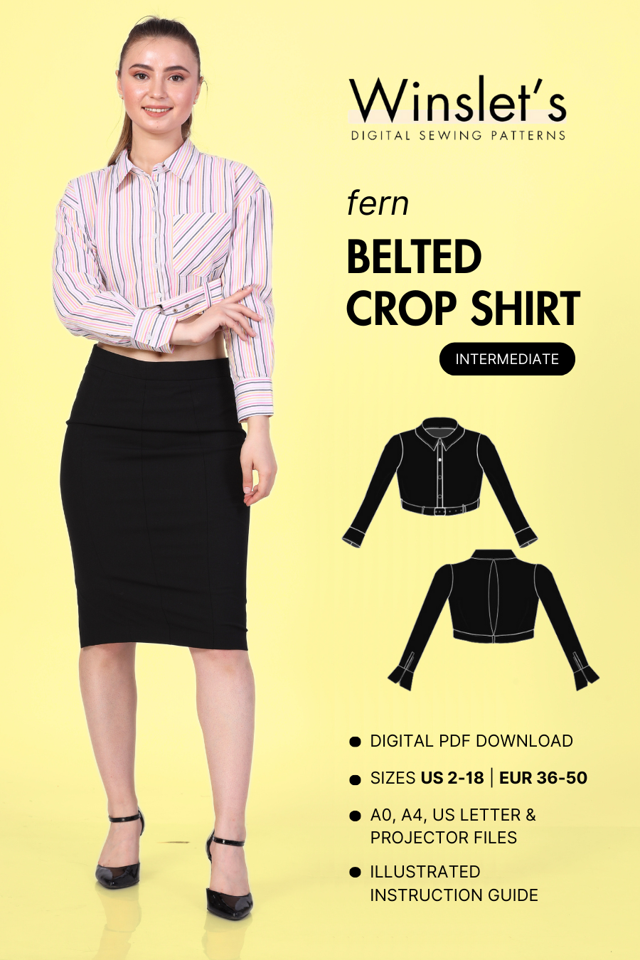 Belted Crop Shirt Sewing Pattern 'Fern'