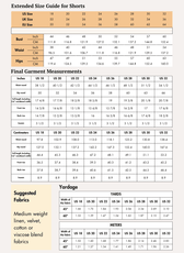 Extended Size guide for shorts sewing pattern 'Harper'