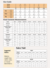 Size guide and garment measurements for harper high waisted shorts sewing pattern