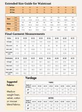 Extended Size guide for waistcoat  sewing pattern