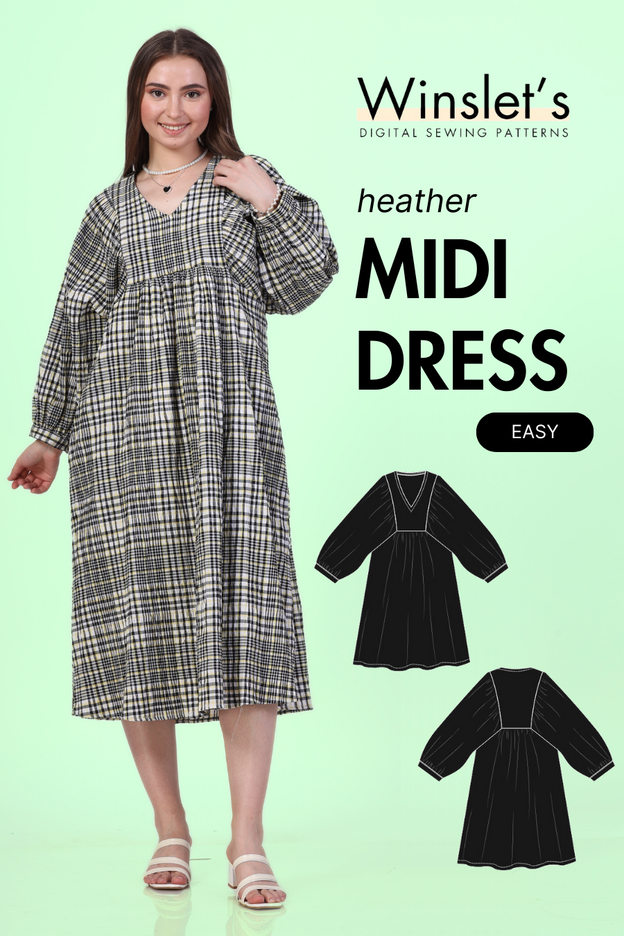 Midi Dress Sewing Pattern 'Heather' | Women's Long Sleeves Pattern Winslet's Sewing Patterns Midi Dress Sewing Pattern 'Heather' | Women's Long Sleeves Pattern Winslet's Sewing Patterns