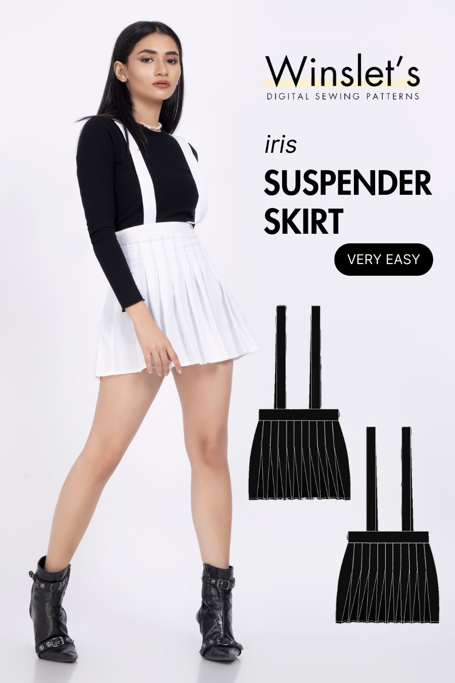 Suspender Skirt PDF Women's Mini Skirt Sewing Pattern High