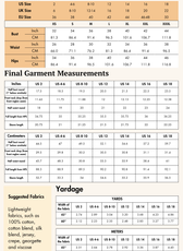 Size Guide for Women's Boho Dress Sewing Pattern