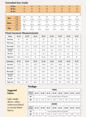 Extended Size guide chart for Jade playsuit sewing pattern front and back views