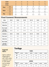Size guide for the 'John' men's polo shirt sewing pattern. Includes US, UK, and EU sizes with chest, waist, and hip measurements.