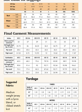 Size guide for leggings with bust, waist, and hips measurements in inches and centimeters