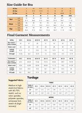 Size guide chart for women's activewear sports bra 