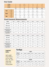 Size guide chart for women's cottagecore peasant blouse sewing pattern